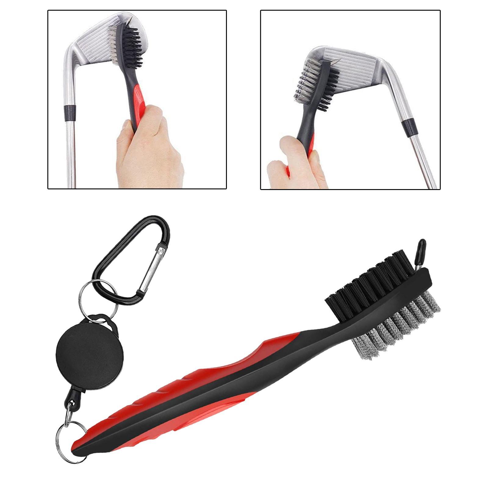 Dual Sided Club Brush Groove Cleaner Tools with Carabiner Portable for Red