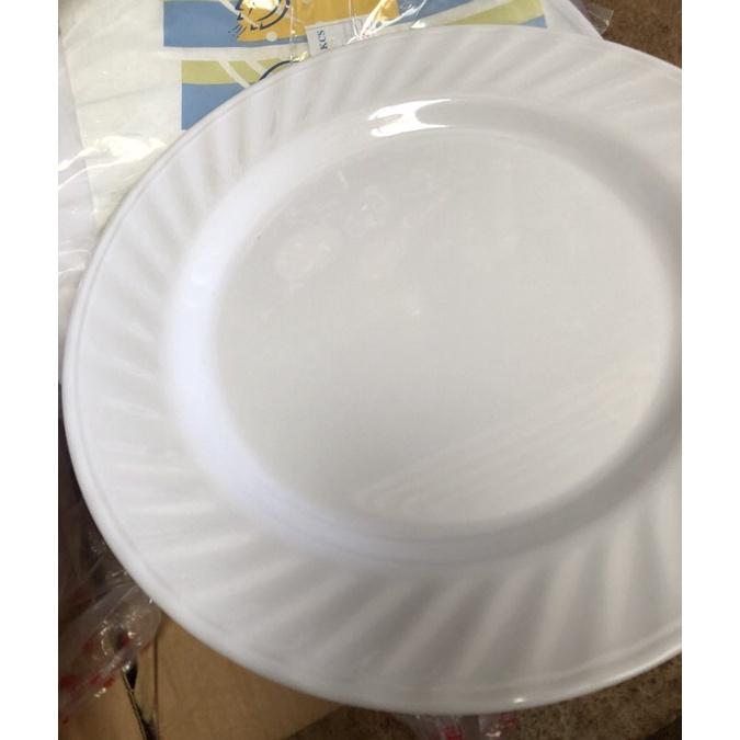 Dĩa nhựa đãi tiệc dĩa phục vụ tròn trắng Fataca 36x36x4cm dĩa tròn trắng có xoắn viền 34x34x3cm dĩa nhựa trắng đãi tiệc