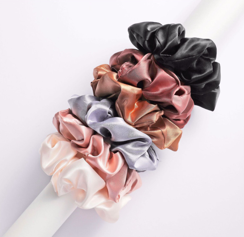 SET 6 CỘT TÓC SCRUNCHIES VẢI BÓNG NHIỀU MÀU, BUỘC TÓC THỜI TRANG NỮ 