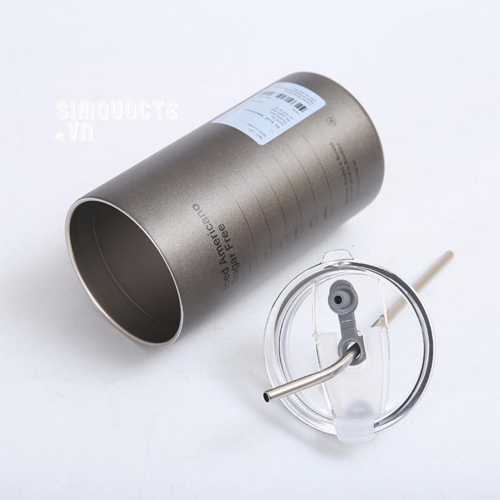 Ly giữ nhiệt Iced Americano inox 304 cao cấp không gỉ Cốc uống nước giữ nhiệt dung tích 600ml kèm ống hút tiện lợi