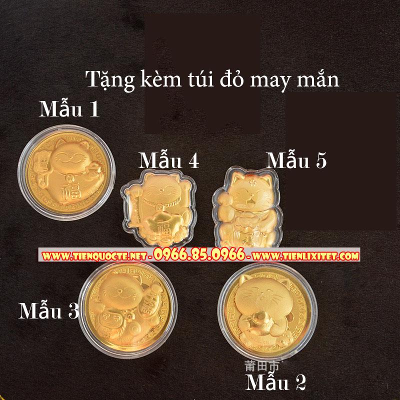 Lì xì hình Ti.ền 2023 con mèo Quý Mão mạ vàng 24k may mắn sang chảnh 2023 Mẫu 5 LGLSC000535
