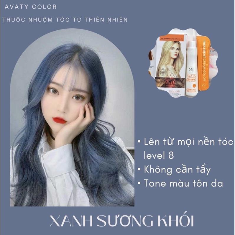 Thuốc Nhuộm Tóc Xanh Dương Xám Kèm Oxi và Gang tay ngăn rụng tóc, mềm mượt
