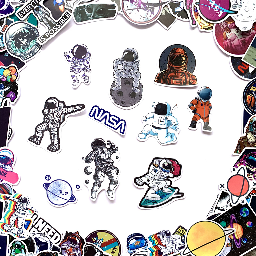 Sticker Space Astronaut Không Gian Du Hành Vũ Trụ Ngẫu Nhiên Chất Lượng Cao Chống Nước Trang Trí Nón Bảo Hiểm Vali Đàn