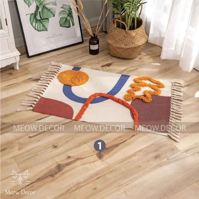 Thảm trải sàn họa tiết nổi hình chữ nhật trang trí nhà cửa phong cách boho