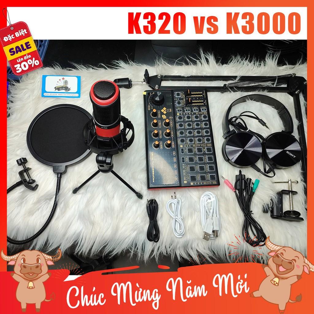 trọn bộ combo micro K320 + sound card K3000 + full phụ kiện livestream karaoke thu âm chuẩn