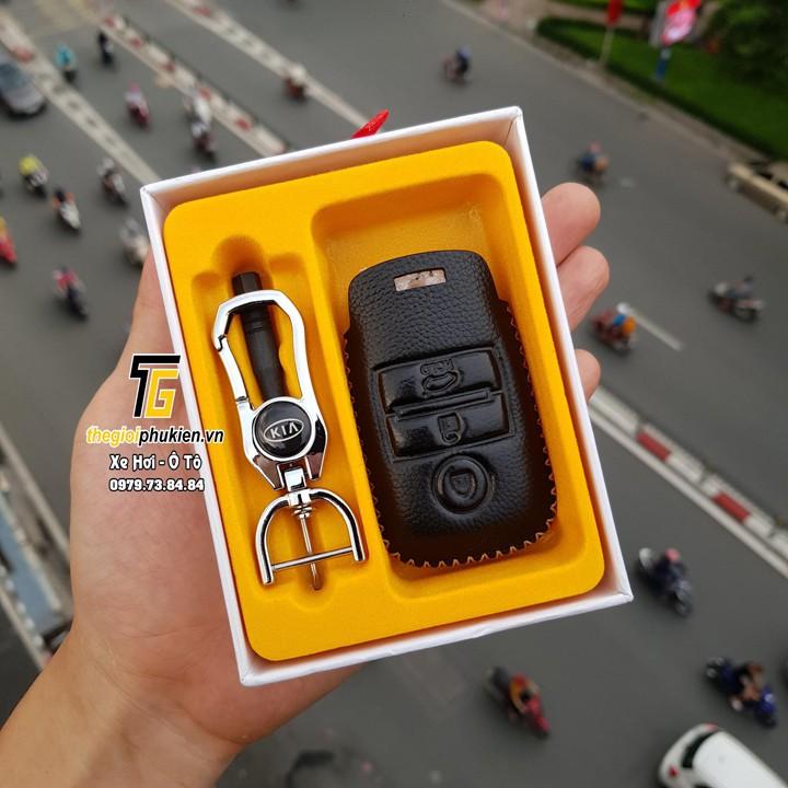 Bao da Handmade bảo vệ chìa khóa xe Kia Cerato 2016-2018, KIA K3, Sorento, Optima…kèm móc đeo Inox