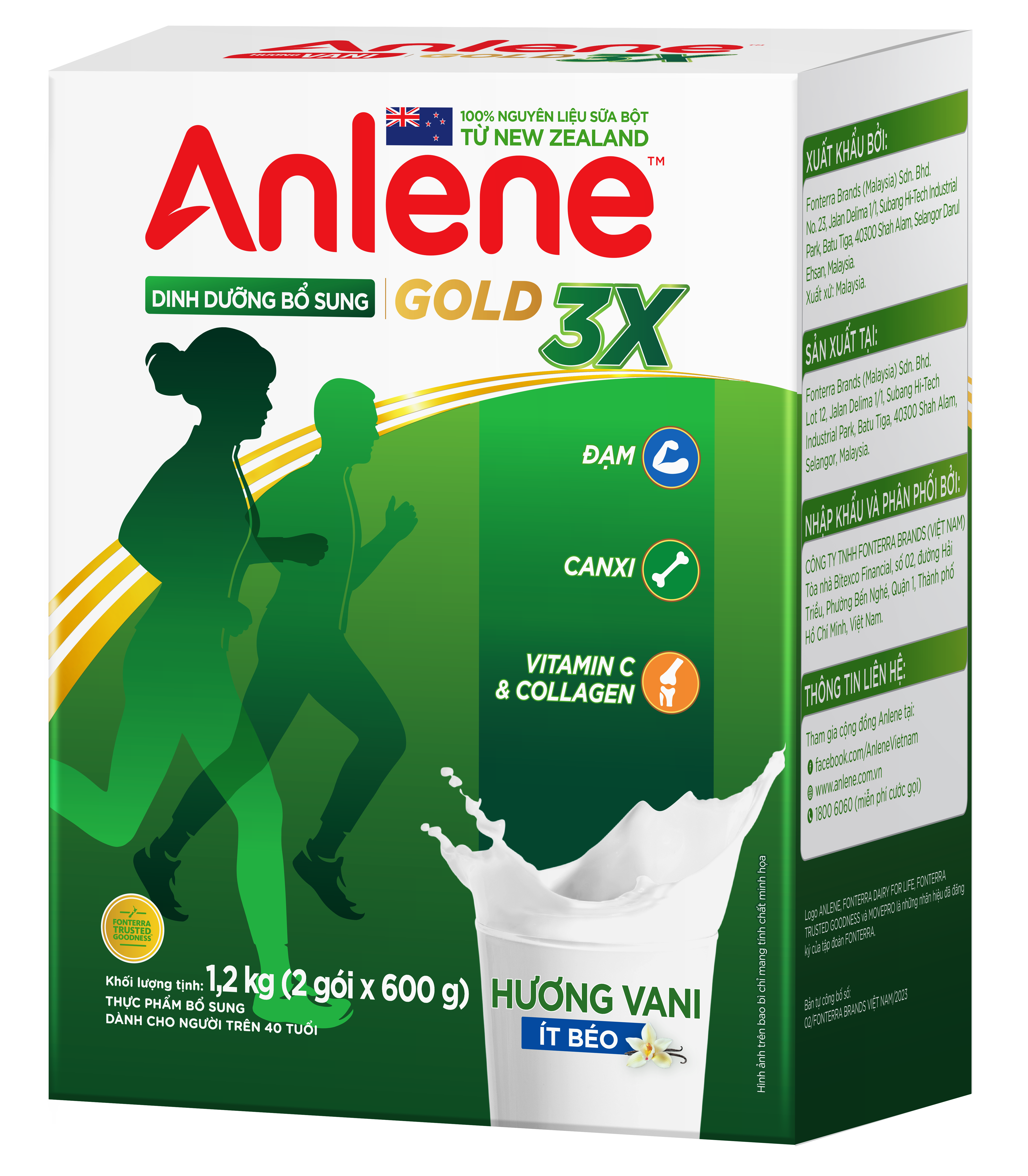 Combo 2 Sữa Bột Anlene Gold Movepro 3X Hương Vanilla (Hộp Giấy 1,2kg)