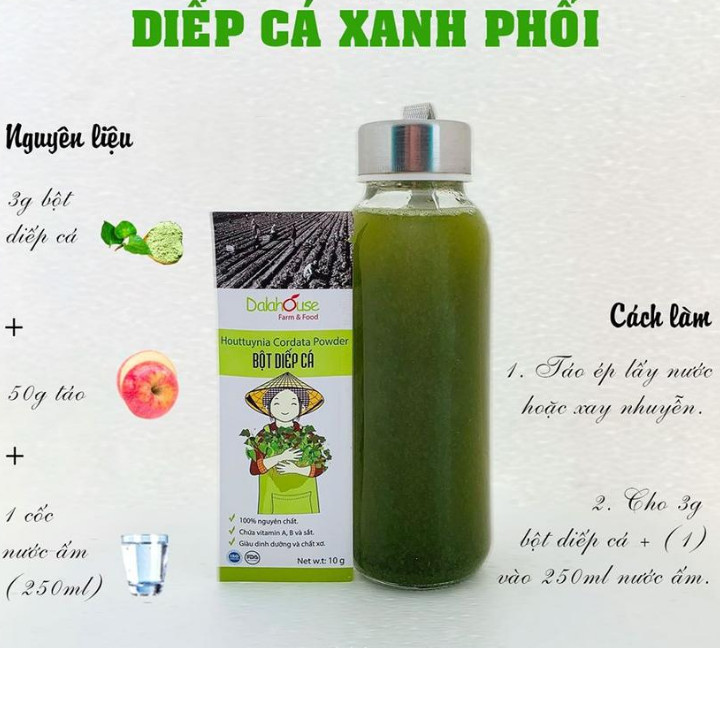 Bột Diếp Cá hữu cơ nguyên chất sấy lạnh Dalahouse - Mẫu mới 2022 Hộp 120gr tiết kiệm - Mát Gan, ngừa mụn, ngừa trĩ và táo bón. Hỗ trợ bảo vệ Phổi