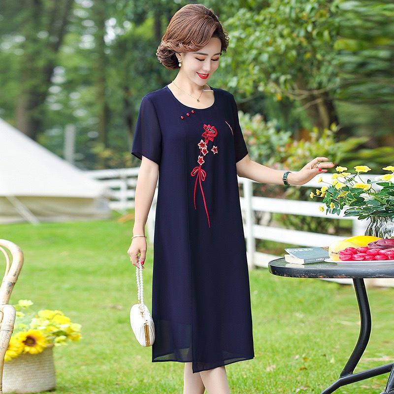 Đầm Trung Niên Đi Tiệc Cho Mẹ, Mẫu Đầm Trung Niên Nữ Sang Trọng Lịch Sự Dáng Suông Thêu Hoa