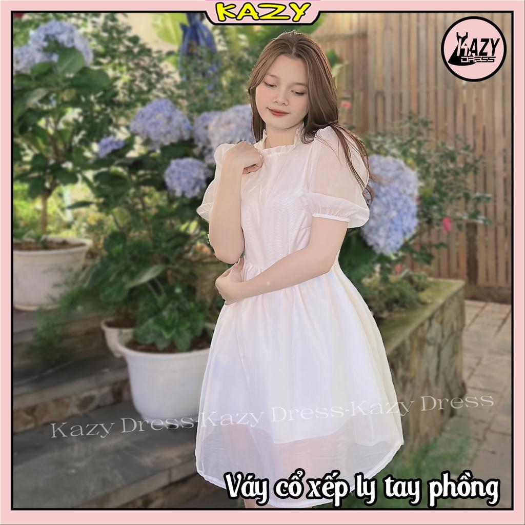 Đầm váy nữ cổ xếp ly tay phồng, Váy Babydoll tiểu thư KAZY STORE V024