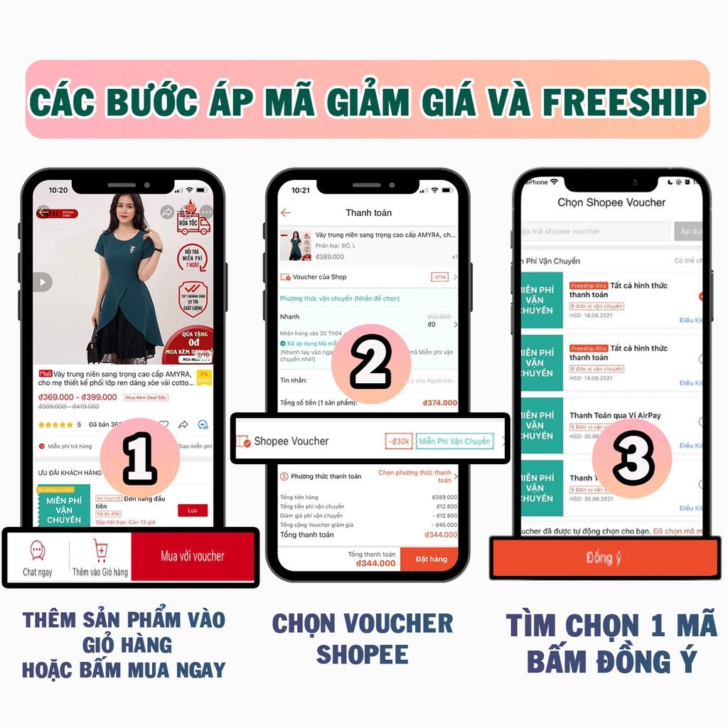 Đầm trung niên sang trọng cho mẹ bigsize AMYRA, thiết kế dáng xòe dài đẹp cao cấp dự tiệc đính nút công sở cho mẹ DA102