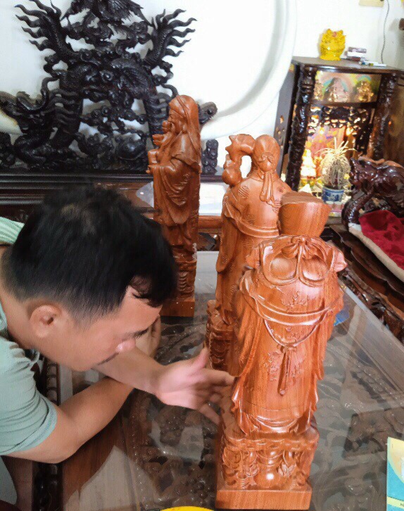 Bộ tượng phật tam đa phúc lộc thọ bằng gỗ hương đá kt cao 30×11×9cm