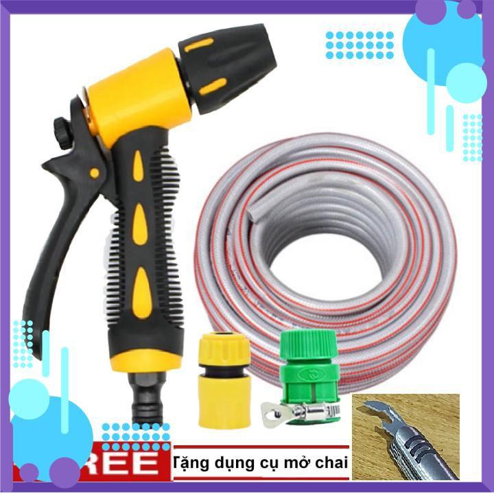 Vòi Xịt️ Bộ dây vòi xịt nước rửa xe, tưới cây , tăng áp 3 lần, loại 20m 206319 cút sập,nối vàng+ mở chai