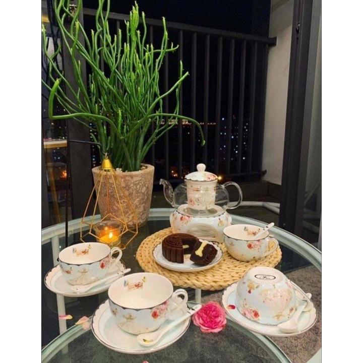 Bộ Ấm Trà Sứ Xương Châu Âu Floris, Chất Liệu Sứ Xương, Họa Tiết Châu Âu Đẳng Cấp, Nhập Đức