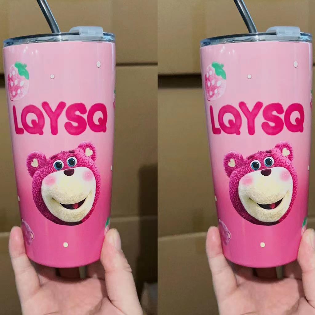 LY GIỮ NHIỆT NÓNG LẠNH HÌNH GẤU LOTSO ĐÁNG YÊU , MÀU ĐẸP MẮT KÈM ỐNG HÚT PHIÊN BẢN MỚI 600ML CHẤT LIỆU INOX 304