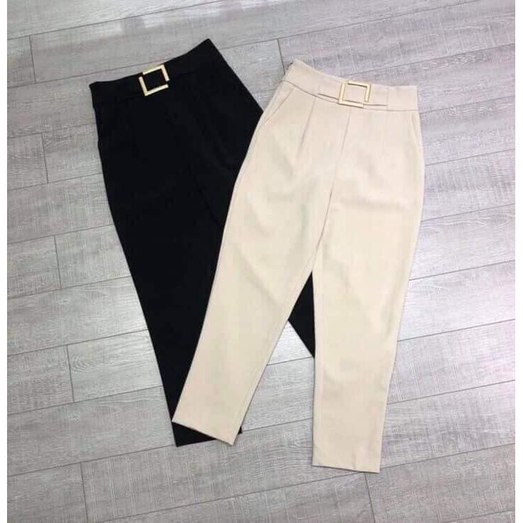 Quần baggy nữ họa tiết đai vuông quần tây công sở đai vuông chất tuyết mưa đứng from, thời trang Banamo Fashion 834