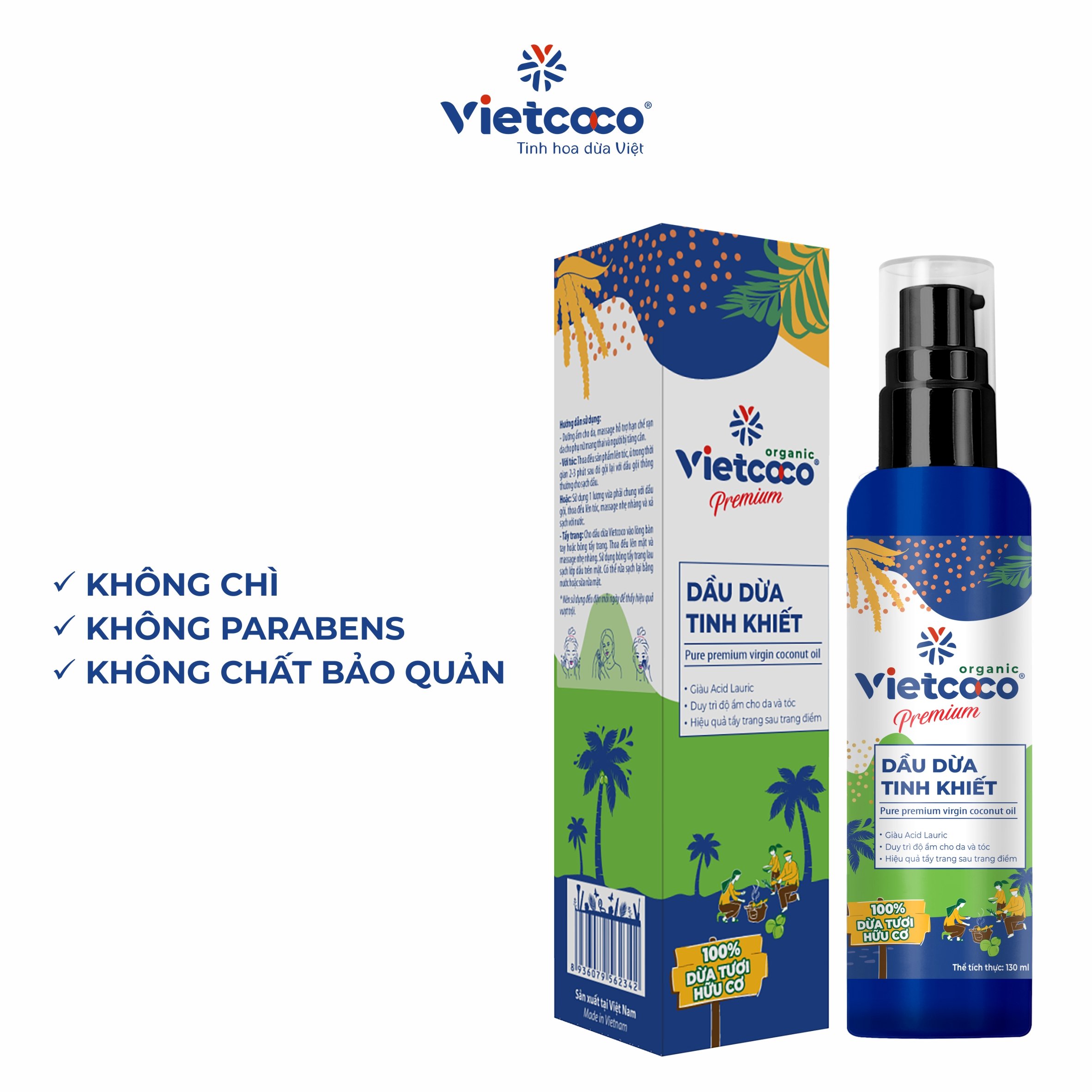 DẦU DỪA TINH KHIẾT PREMIUM ORGANIC VIETCOCO 130ML