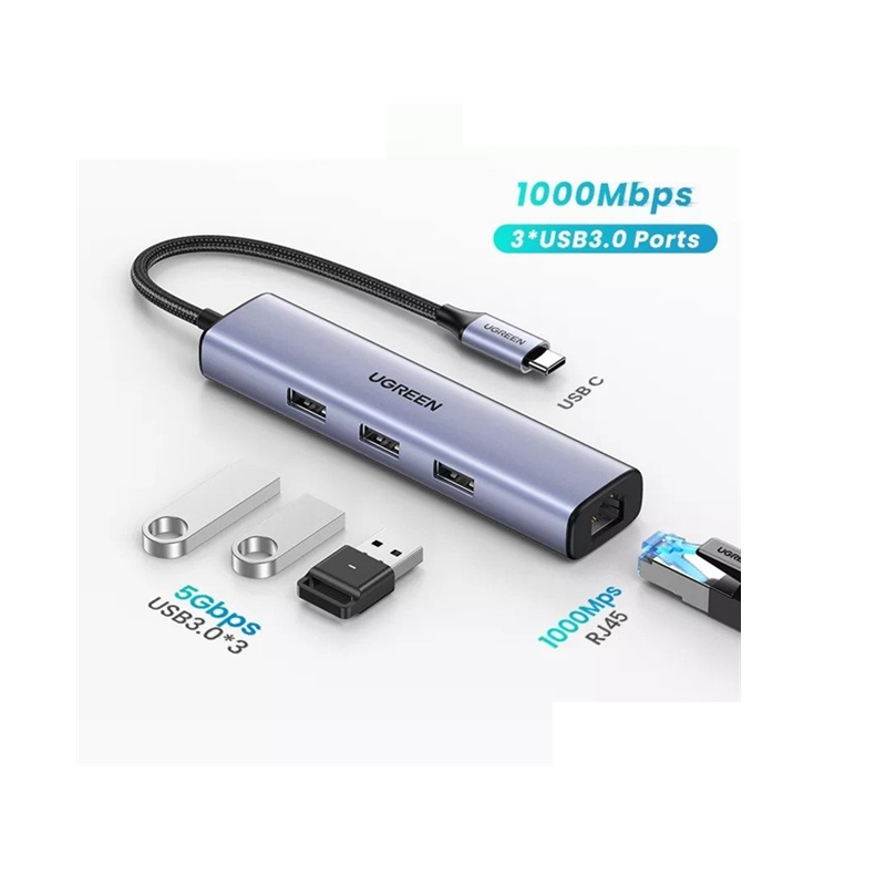 Ugreen UG20920CM475TK 10/100 / 1000Mbps gigabits Type C sang 3 × USB 3.0 + RJ45 Bộ chuyển đổi - HÀNG CHÍNH HÃNG