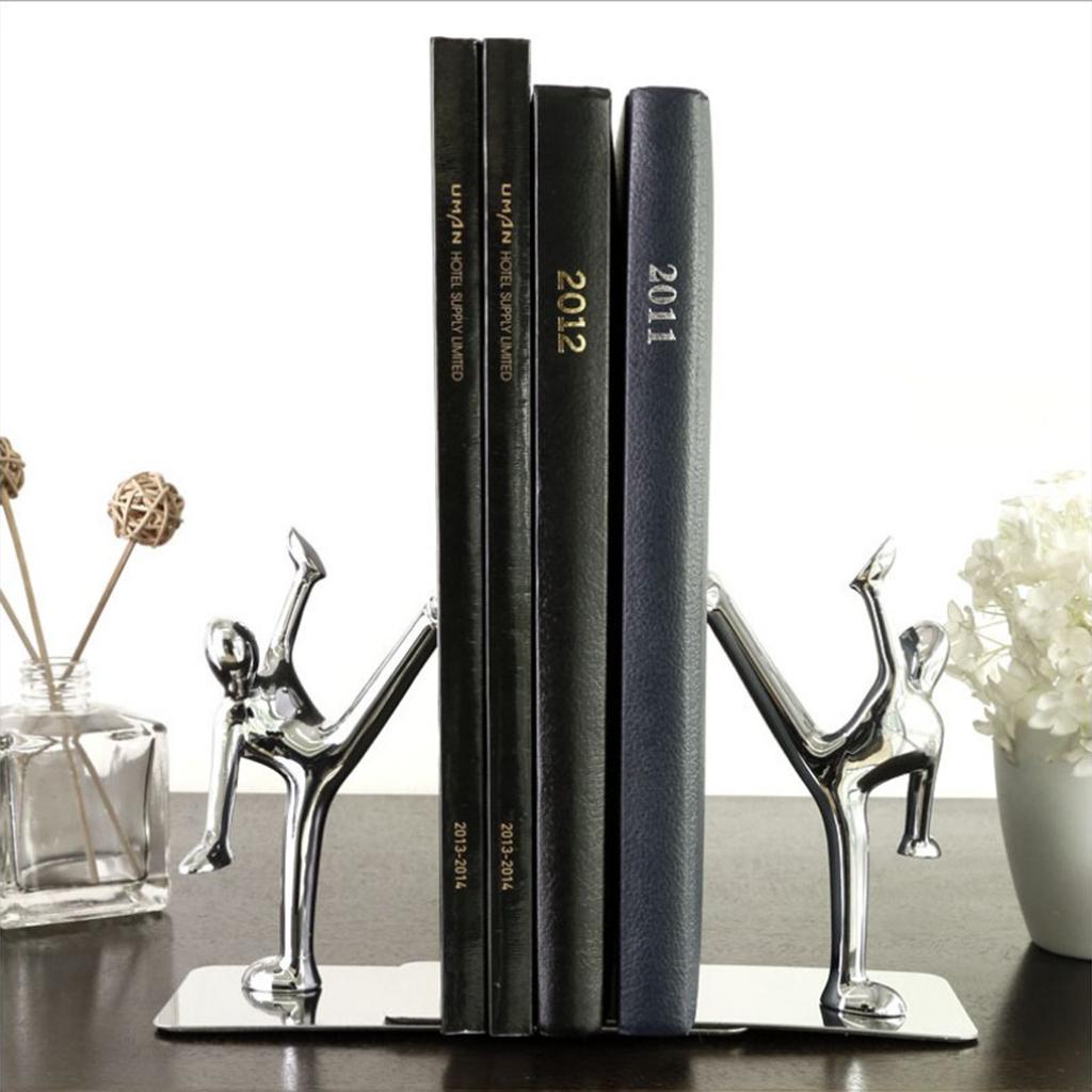 Pair Non-skid Man Bookends Book Holder Stands for Home Office School Decoration
