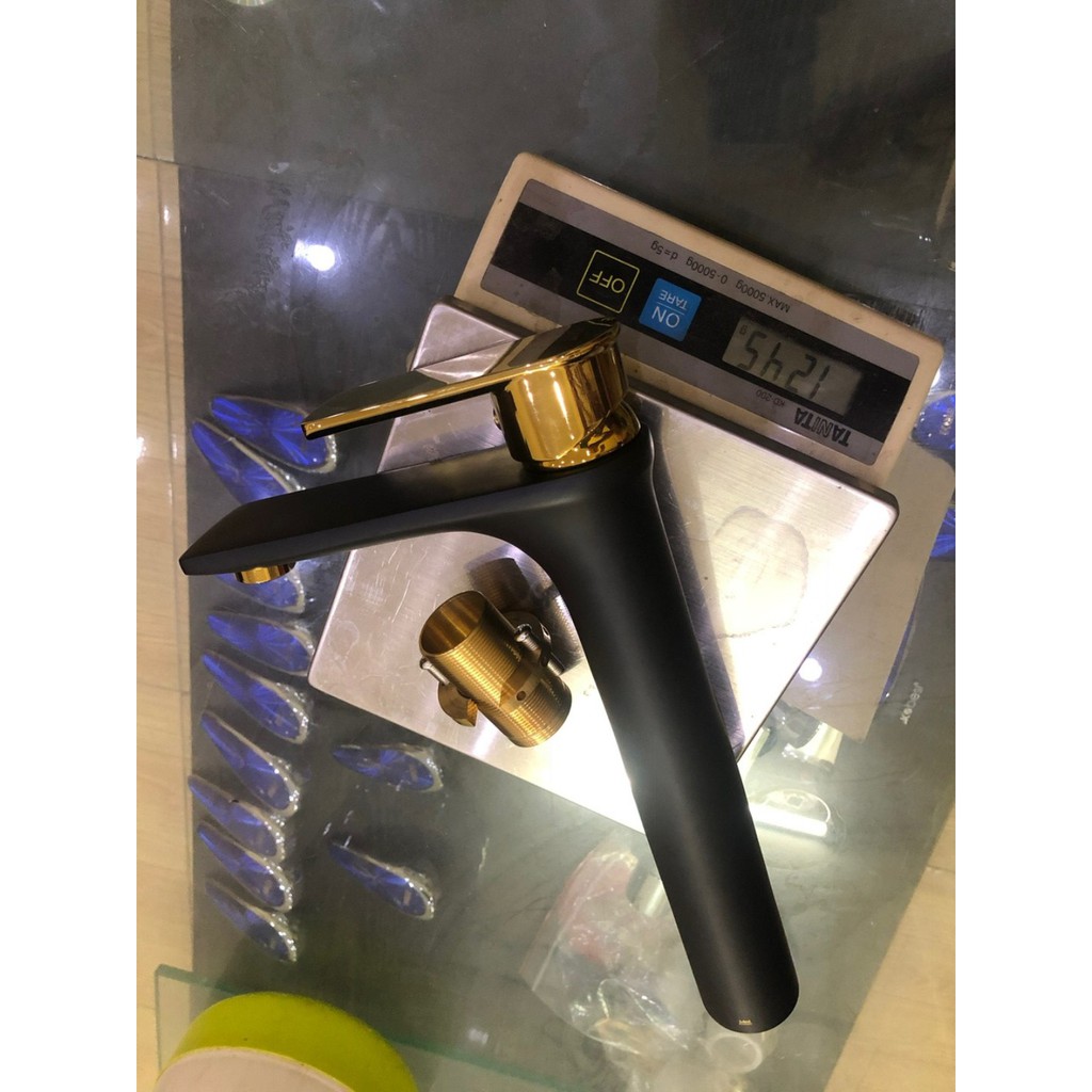 VÒI LAVABO CAO 30CM NANO ĐEN TAY VÒI MẠ VÀNG CAO CẤP