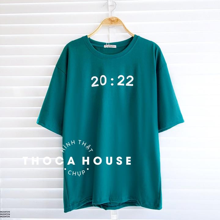 Áo thun cotton cổ tròn in số 20:22 hot trend trắng, đen, xanh THOCA HOUSE unisex, chất vải mềm mại thoải mái