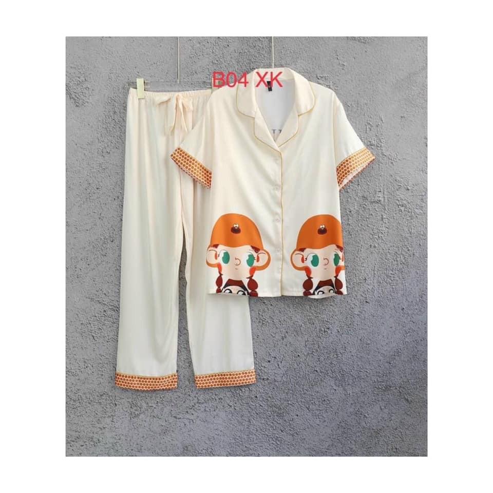 Pijama Lụa Cao Cấp Họa Tiết Cô Bé