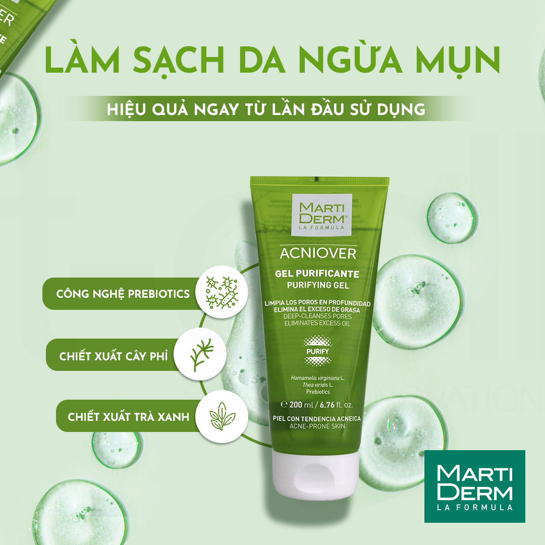Gel rửa mặt cho da dầu mụn - MartiDerm Acniover Purifying Gel