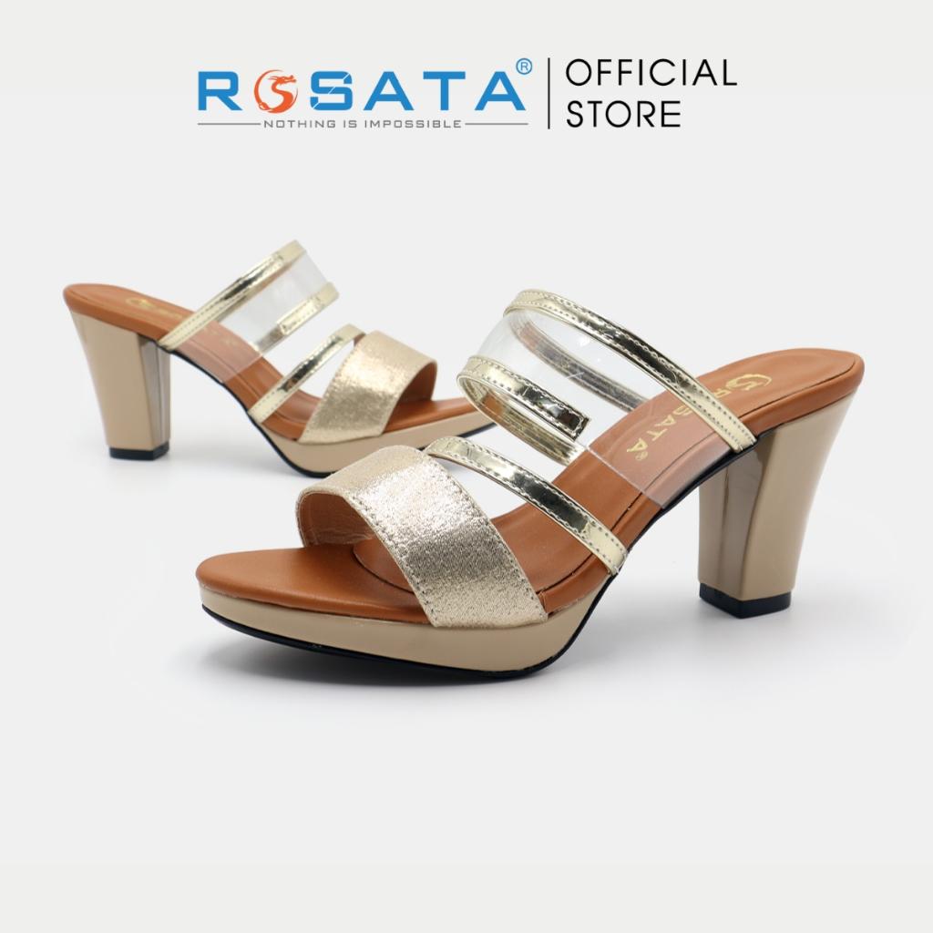 Giày sandal nữ đế cao 7 phân xỏ ngón quai ngang ROSATA RO518 - ĐEN