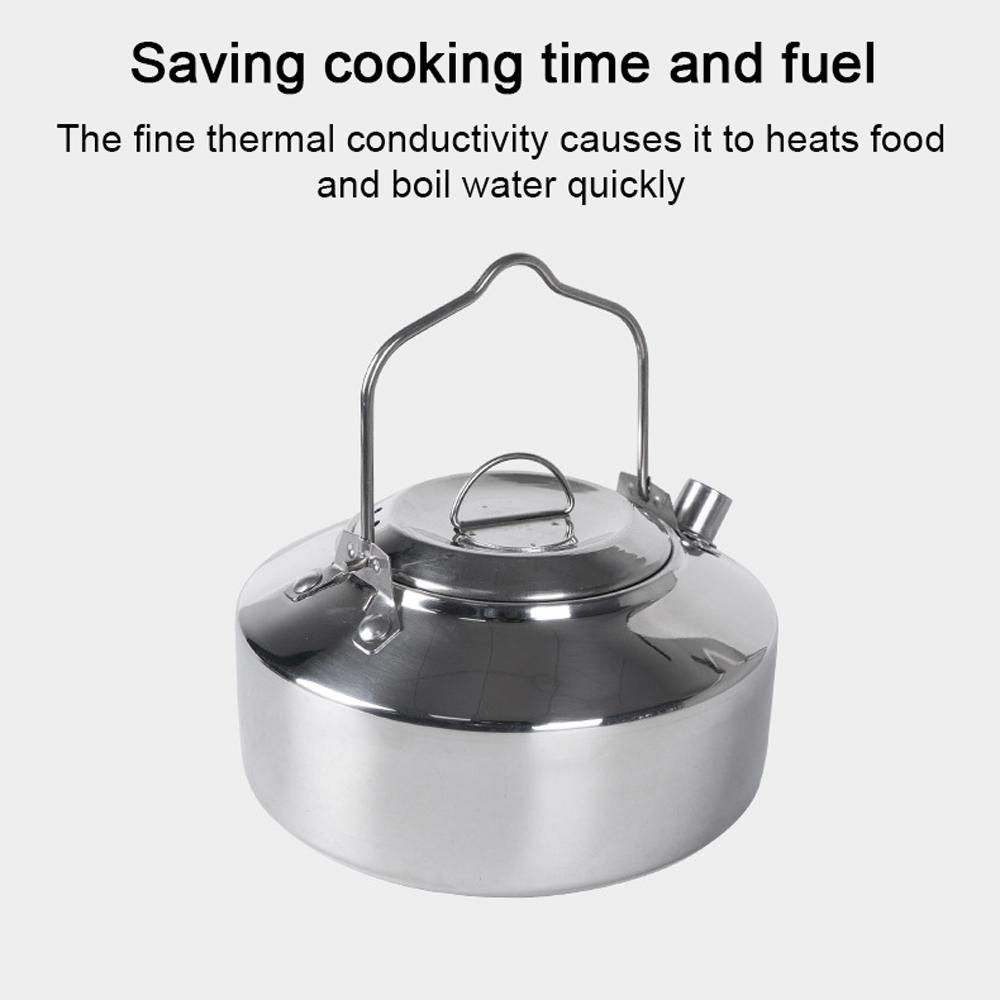 Outdoor Stainless Steel Kettle Locking Handle Camping Hung Pot Portable Coffee Pot Picnic Cooker 1L Teapot Cooking Accessory