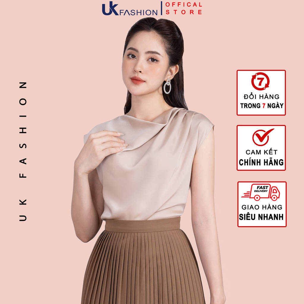 Áo Sơ Mi Lụa Cổ Đổ UK Fashion Thiết Kế Sát Nách Màu Sắc Thanh Lịch Tinh Tế, Chất Vải Mềm Nhẹ NKSM2206010