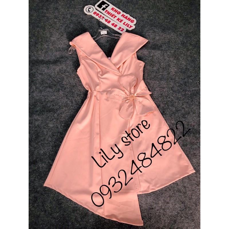 ĐẦM CHỮ A TÀ ĐẮP CHÉO ĐÍNH HOA LILY PHA LÊ ( ẢNH VÀ VIDEO THẬT 1000