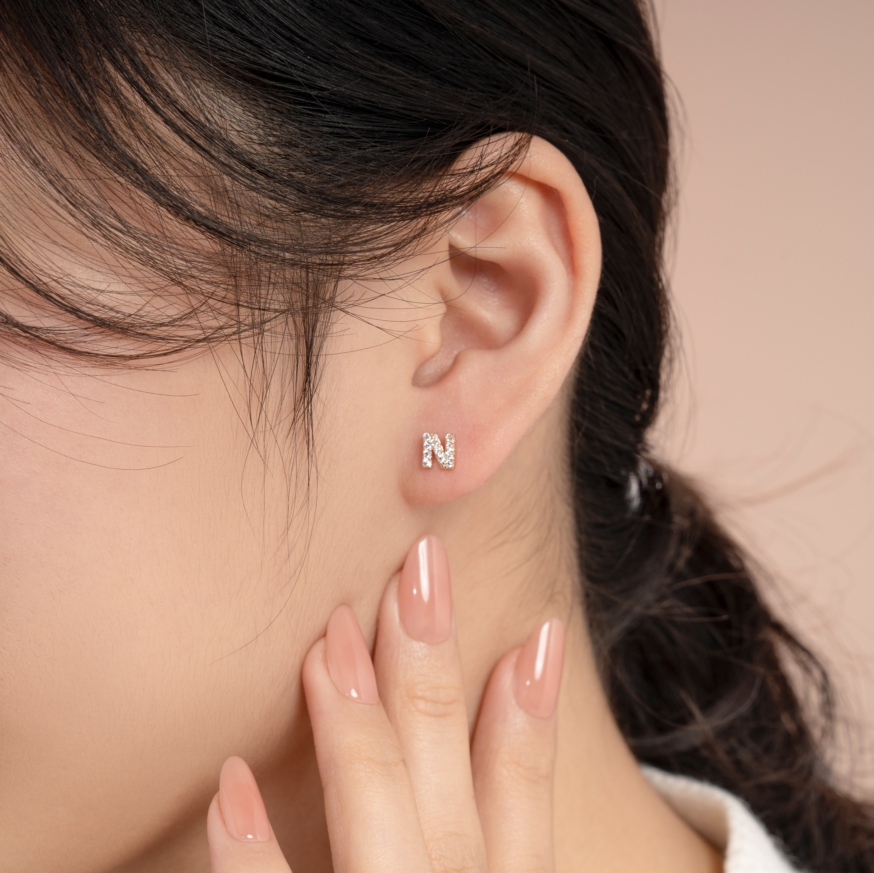 Bông Tai Nữ Chữ N Vàng Tây 14K BTAM111 Huy Thanh Jewelry