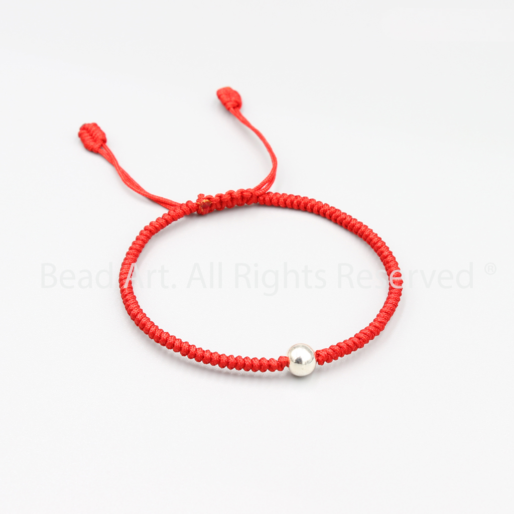 Vòng Tay Thắt Dây Đỏ Handmade Và Bạc 925 Bi Tròn, Vòng Tay Phong Thuỷ - Bead Art