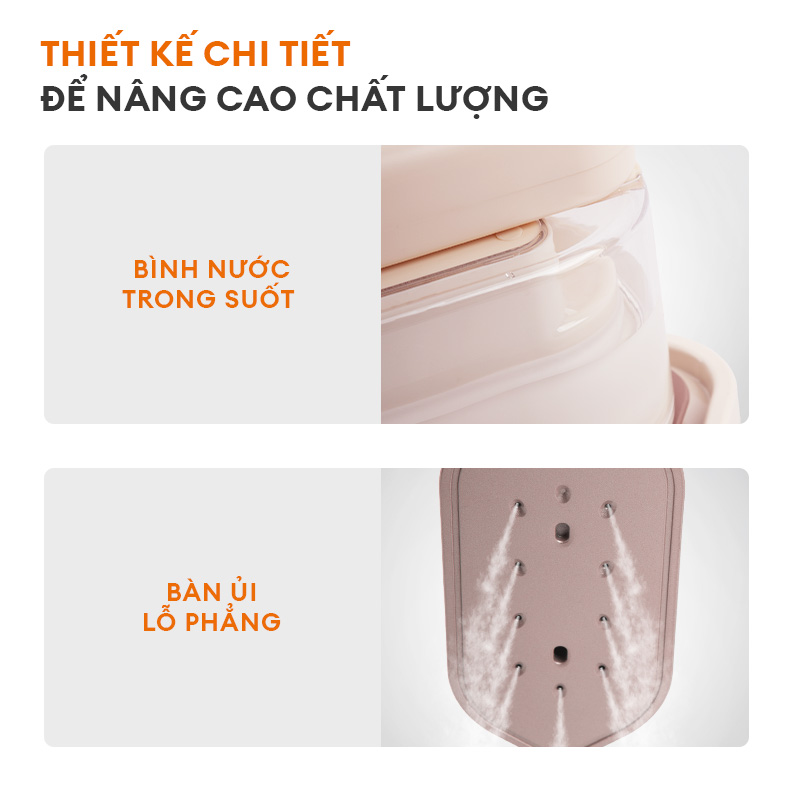 Bàn ủi hơi nước gấp gọn Gaabor GS1300M-PK01A thiết kế cầm tay nhỏ gọn dễ thương công suất 1300W - Hàng chính hãng