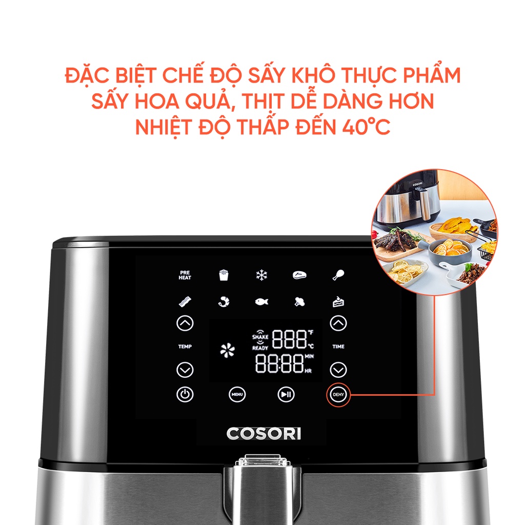 Nồi chiên không dầu Cosori CP258 -AF-RAM (5.5 lít) vỏ thép - Sấy khô thực phẩm - Hàng chính hãng