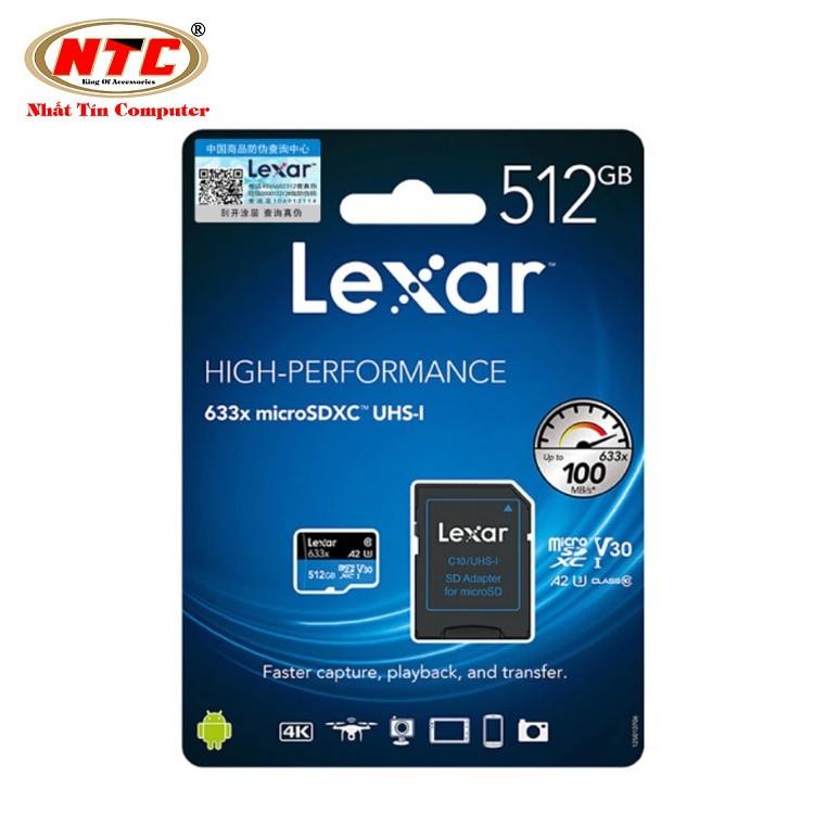 Thẻ Nhớ MicroSDXC Lexar 512GB A2 V30 633x U3 4K 95MB/s - kèm Adapter (Xanh)