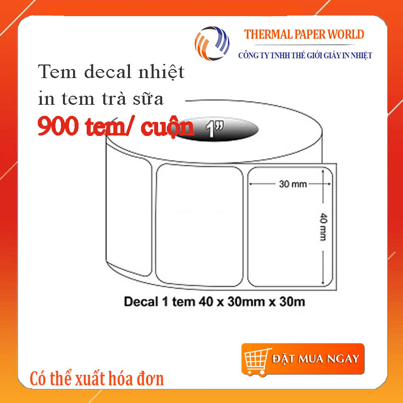 Giấy in tem trà sữa 40x30, Decal nhiệt 40x30, 900 tem/ cuộn [30m]