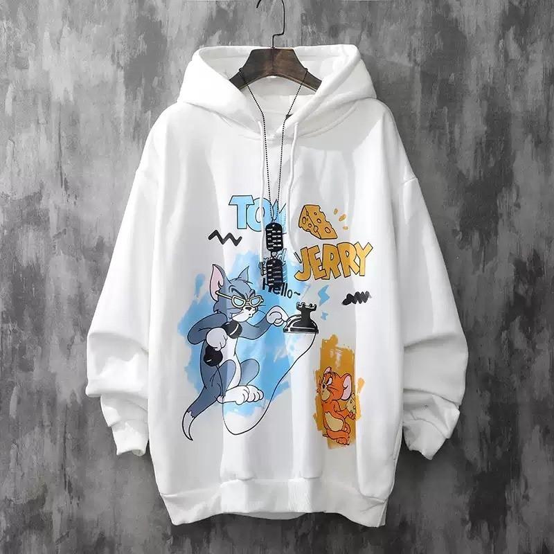 Áo Khoác Hoodie Nỉ Bông in Tom &amp; Jerry Form rộng Unisex Nam Nữ Couple Cực Đẹp