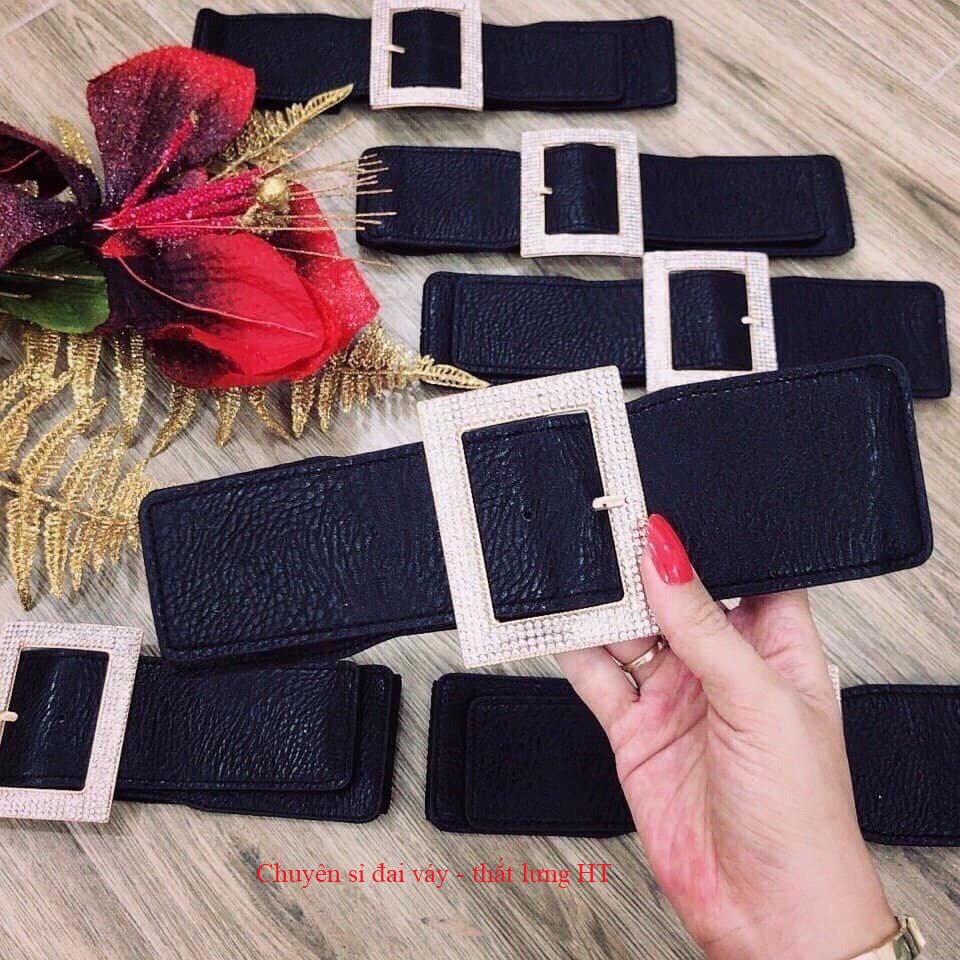 Đai váy Belt đính đá Bản to 6cm Mặt vuông thời trang