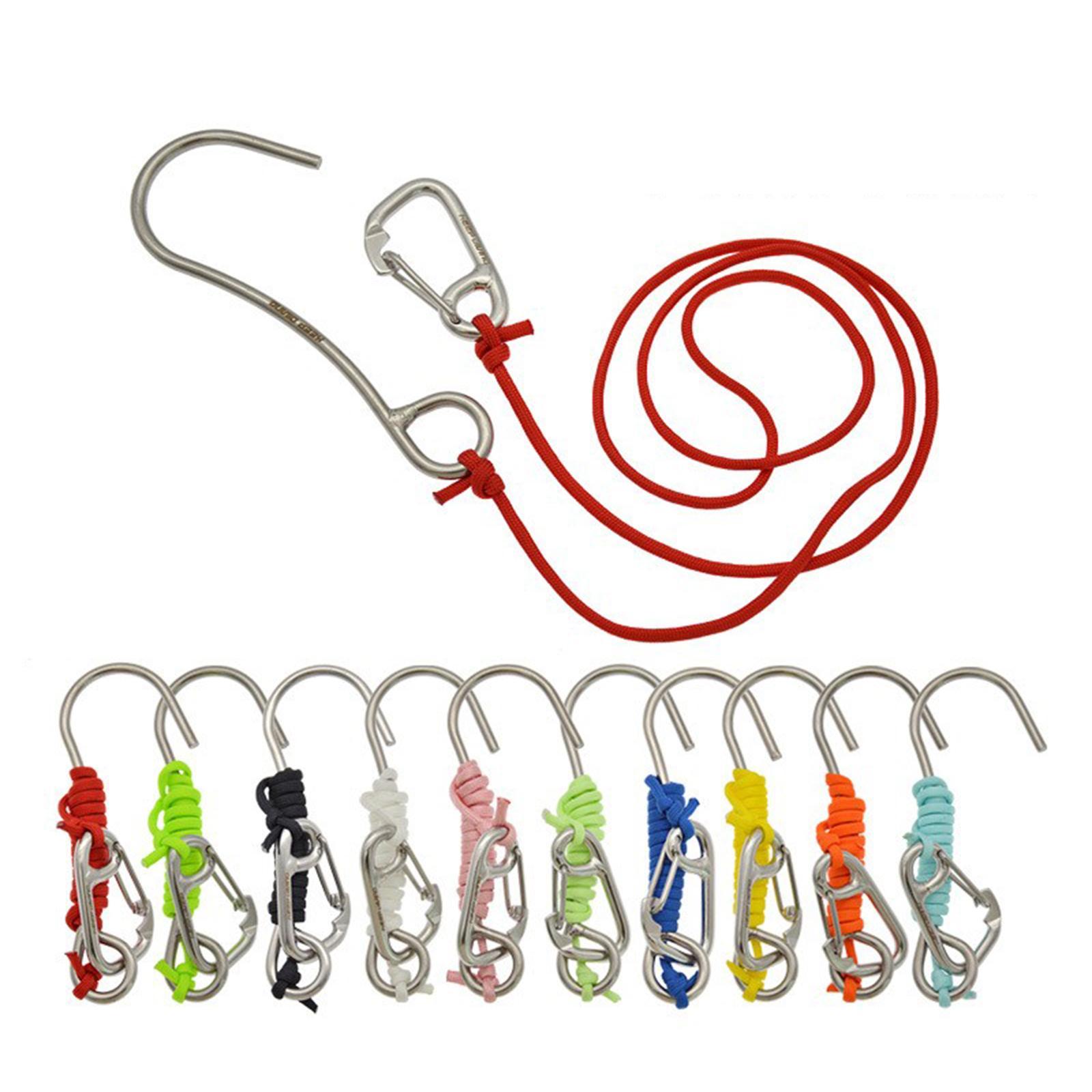 Diving Hook Stainless Steel Double Hook with Spiral Coil Lanyard and Quick Release Buckle