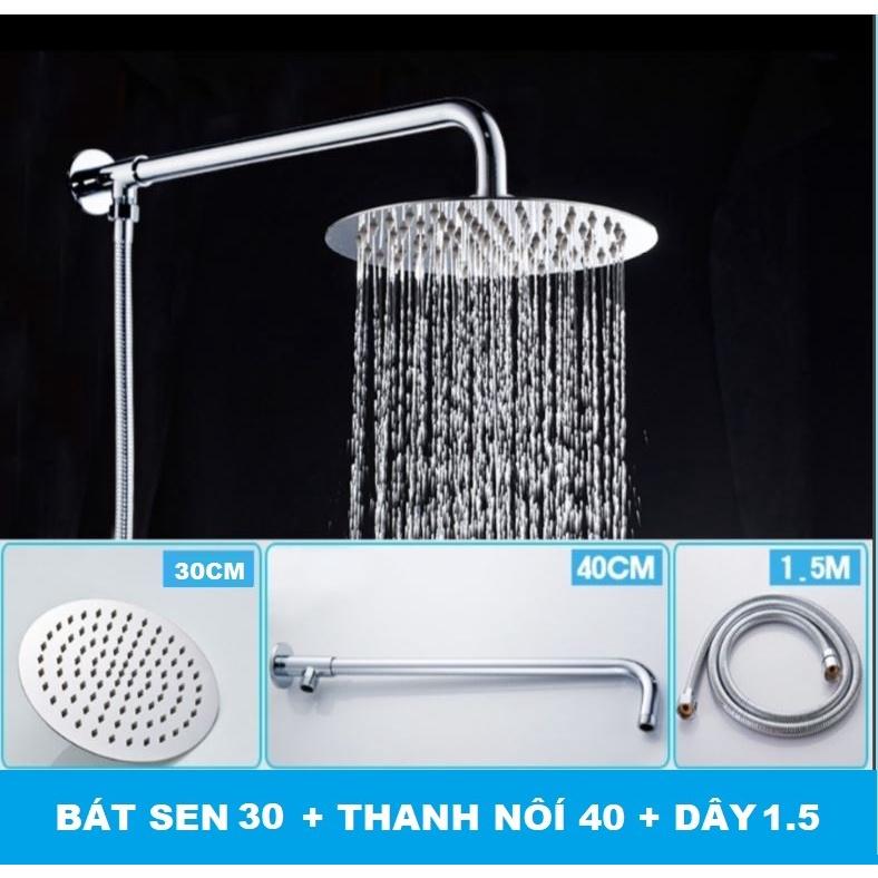 Đủ bộ cần treo bát sen TRÒN tắm đứng kèm dây nối bằng Inox sáng bóng tiện lợi