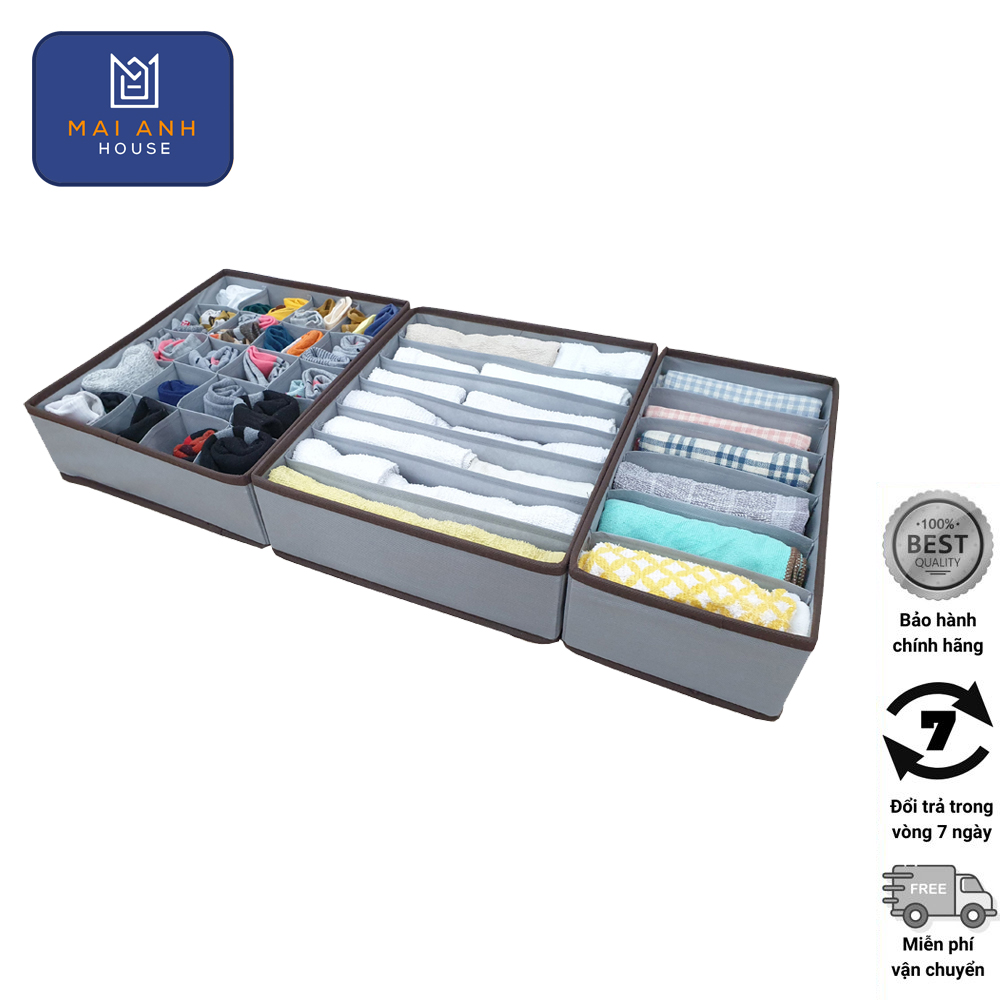 Bộ 3 hộp đựng đồ lót chia ngăn – 3TW – đựng đồ lót, quần, tất gọn gàng – Light Grey