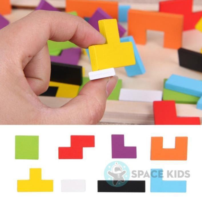 Đồ chơi gỗ cho bé Bảng xếp hình gỗ Tetris Montessori thông minh cho bé