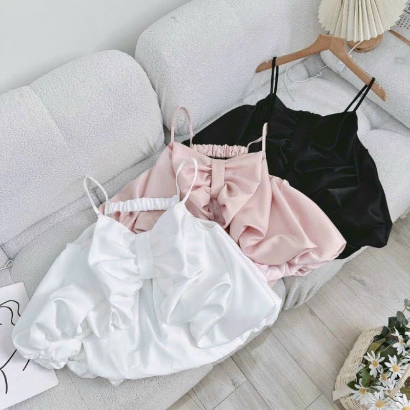 Áo 2 dây croptop nữ chất vải mềm mát mùa hè hottrend, Áo 1 dây phối nơ phía trước đơn giản cho Nữ  thiết kế áo cực sang siêu xịn đi biển