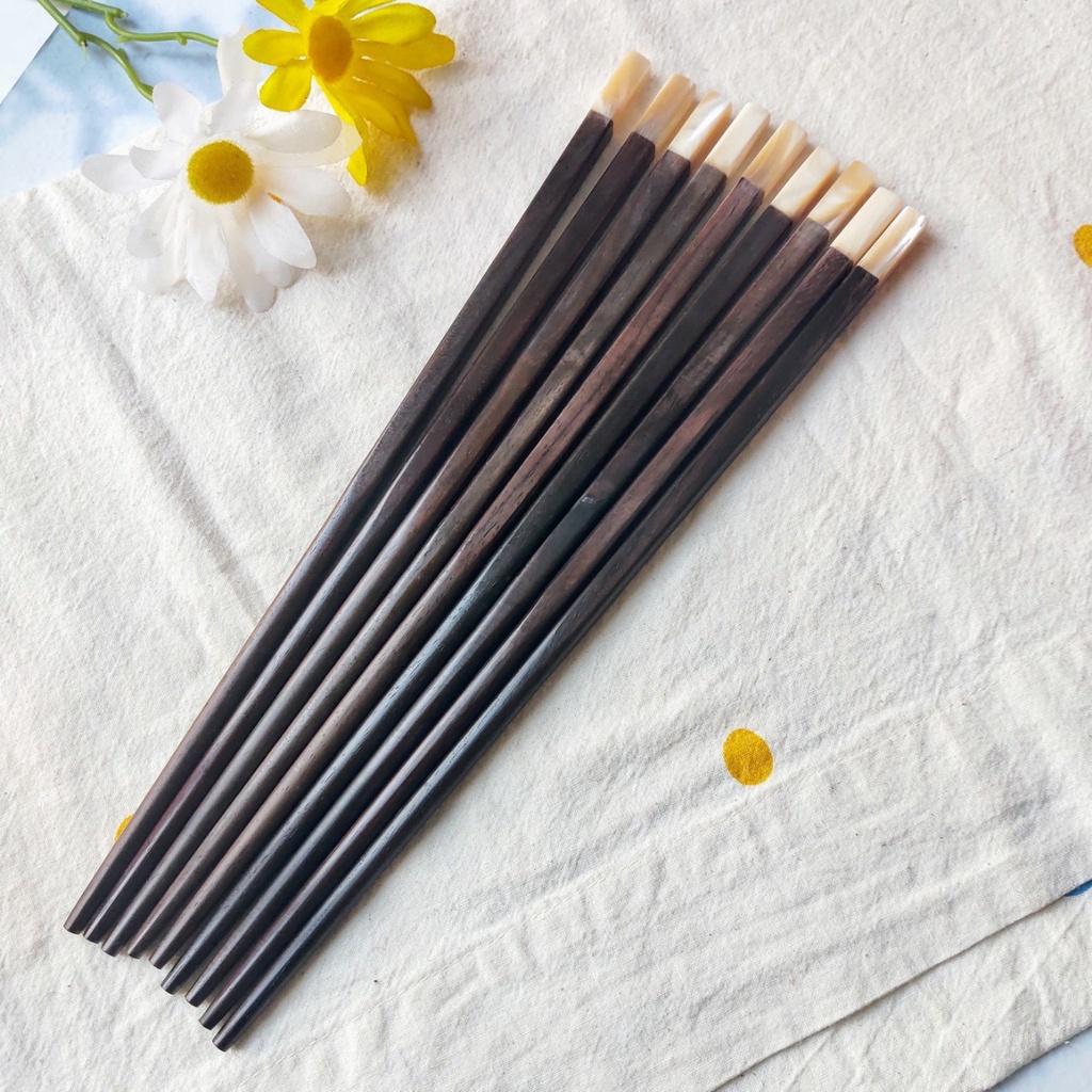 Đũa Gỗ Trắc Tự Nhiên Gắn Ốc 25cm, Đũa Ăn Cơm, Chụp Ảnh Trang Trí Bền Đẹp