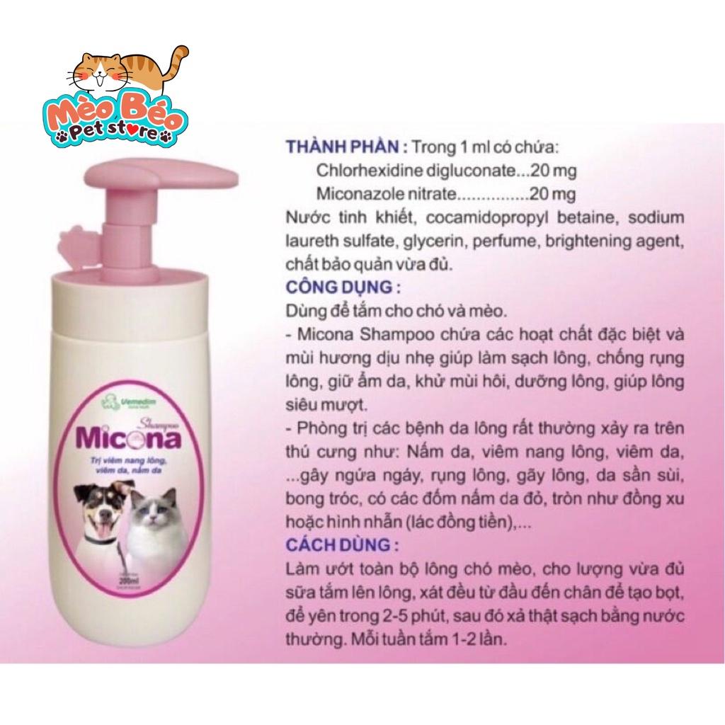 Sữa tắm nấm, viêm da cho mèo Micona Shampoo 200ml