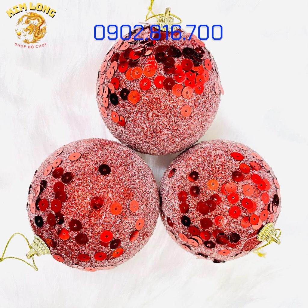 Set 3 trái châu đính kim tuyến kim sa 8cm vàng bạc đỏ phụ kiện trang trí noel ngày lễ Giáng sinh