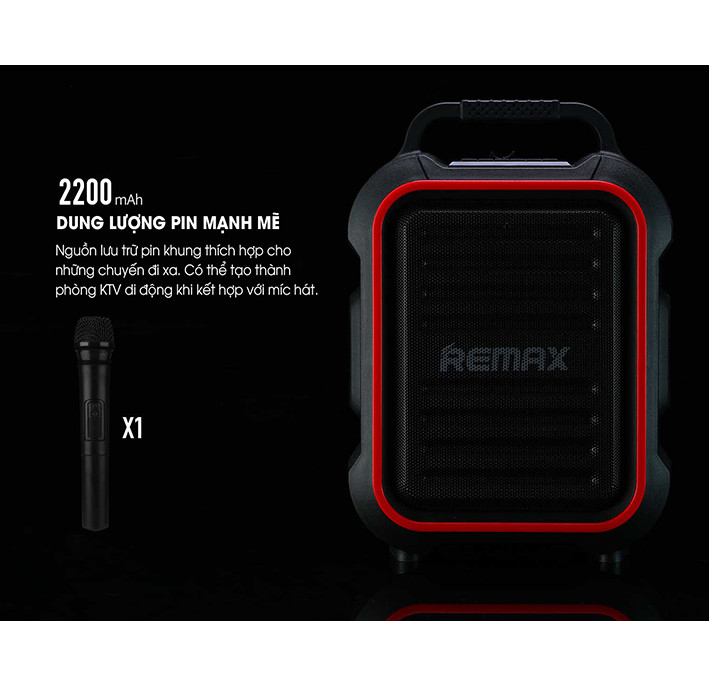 Loa Karaoke Bluetooth Remax RB-X3 có quai xách tặng kèm 1 Micro không dây - Hàng Chính Hãng