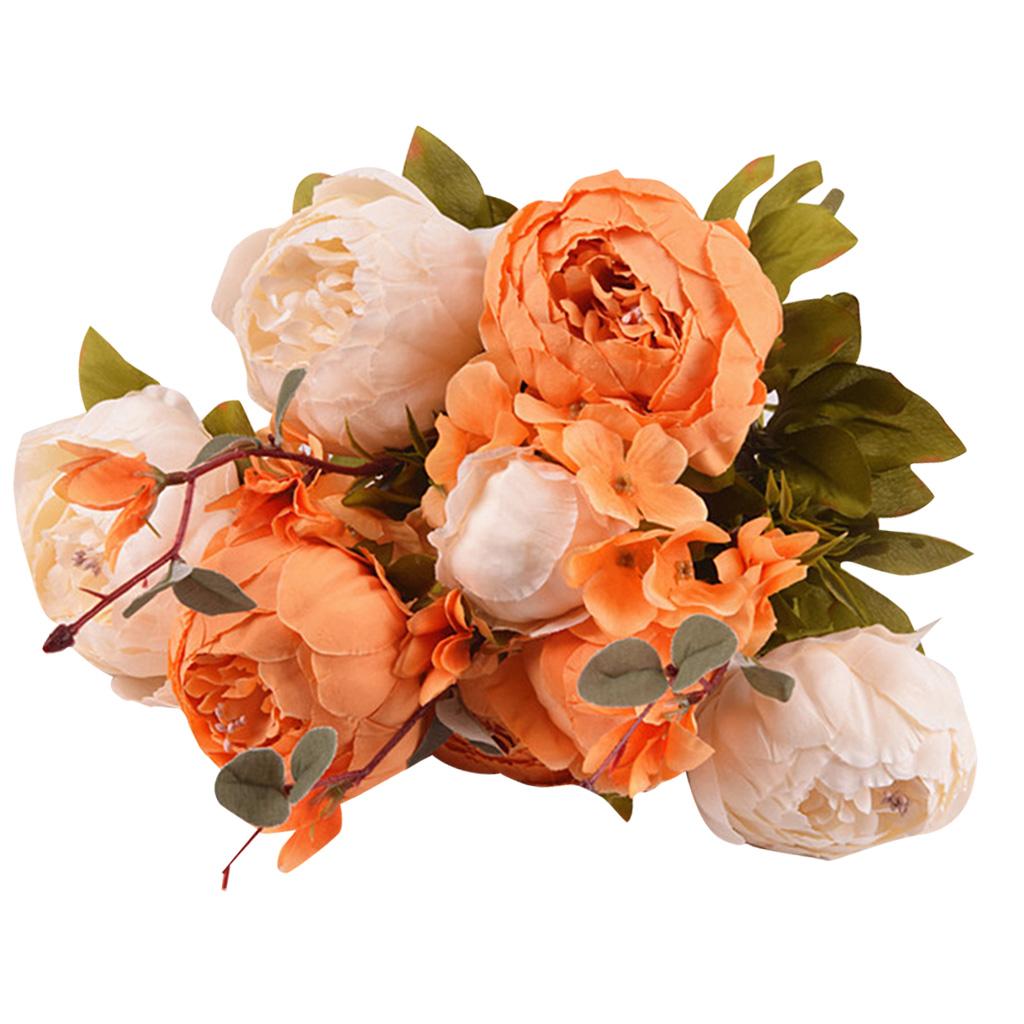 Artificial Peony Silk Flower Bouquet Wedding Home Decoration Orange