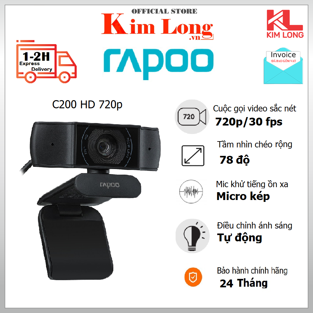 Webcam Rapoo C200 HD 720P - Hàng chính hãng